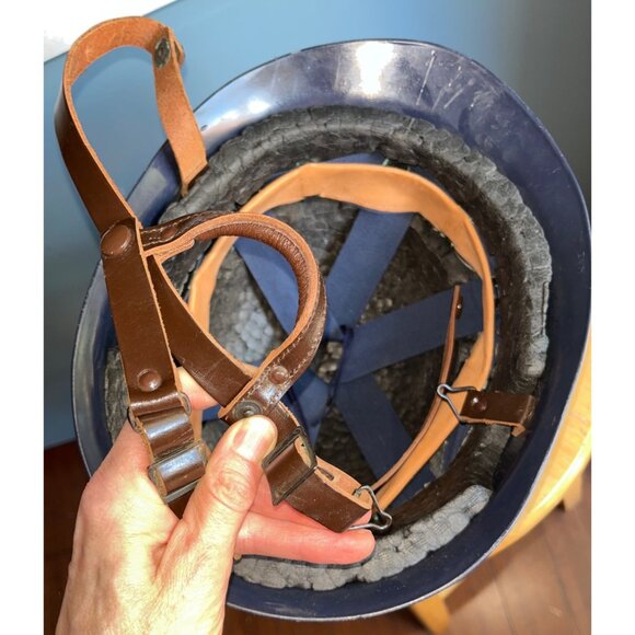 Vintage French Helmet Blue Plastic Gendarmerie Paramilitary Liner Straps - Picture 8 of 10